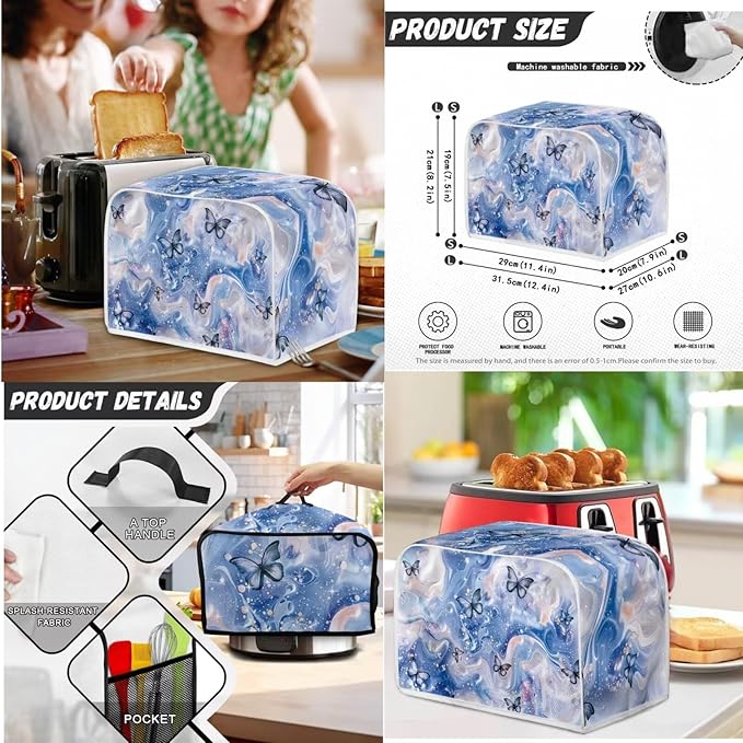 Butterfly Blue Marble 2 Slice Toaster Dust Cover (11.4 x 7.9 x 7.5 Inch),Slow Cooker Cover Blender Cover with Top Handle Crock Pot Cover Keep Appliance Clean for Christmas Decor Set