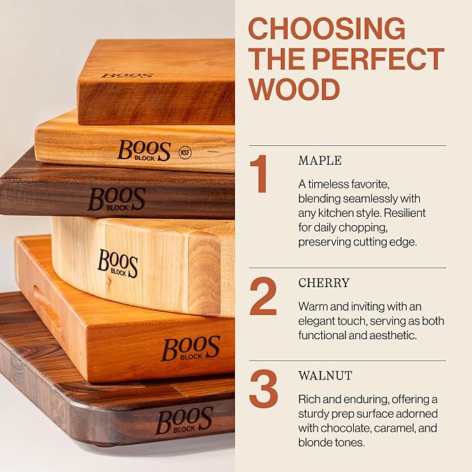 John Boos Chop-N-Slice Series Rectangular Maple Cutting Board, 20" x 14" x 1.25", 10 lb – Reversible Edge-Grain Butcher Block with Finger Grips, Made in the USA