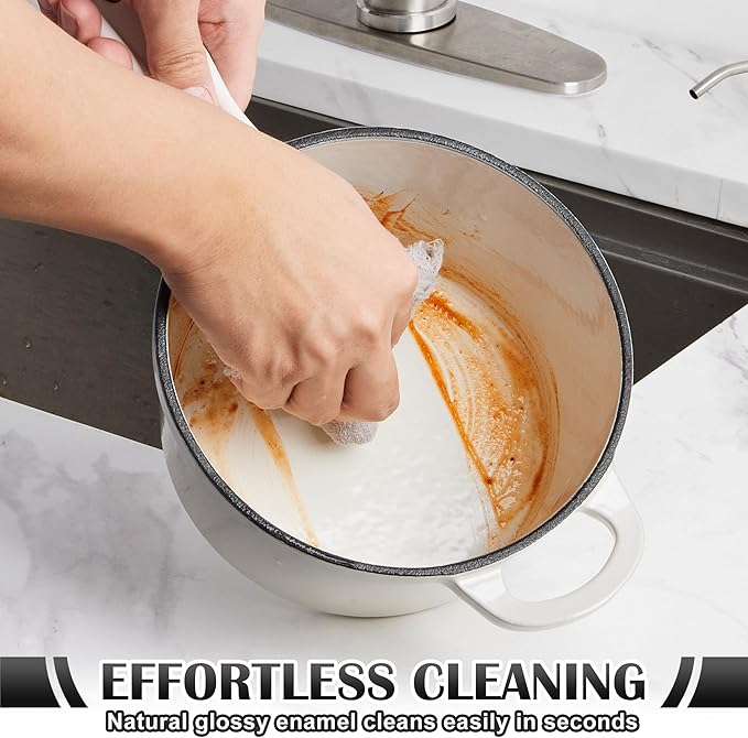 E-far Sauce Pan Set with Lid, 1Qt & 2Qt Enameled Cast Iron Pot Sets for Kitchen Cooking, Small Heavy Duty Dutch Oven Saucepans & Self-basting Lids, Induction-Ready & Easy Clean, White