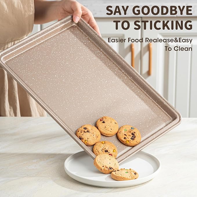 10-Piece Baking Pans Set, Bakeware Sets Nonstick, Baking Set for Oven Cooking, Stackable Carbon Steel Pans Include Cookie Sheets, Muffin Pan, Cake Pan, Pizza Pan, Loaf Pan, Roasting Pan, Gold