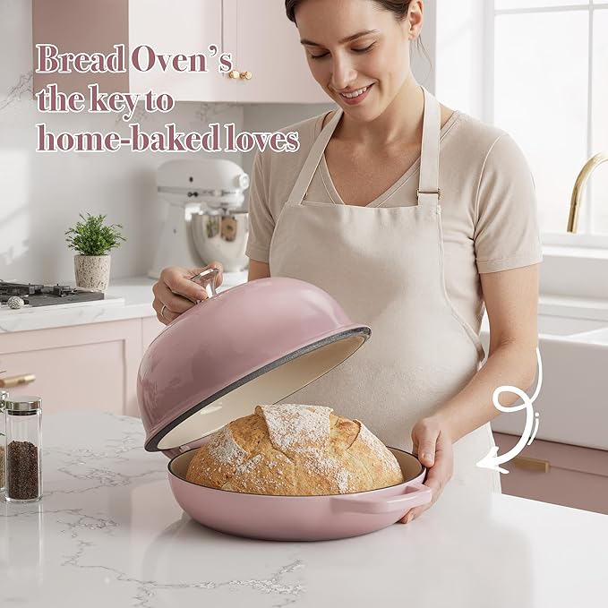 4.5 QT Dutch Oven for Bread Baking, Cast Iron Bread Oven for Sourdough, Enamelled Bread Dutch Oven with Lid, Heavy-Duty Non Stick Bread Pot, Pink