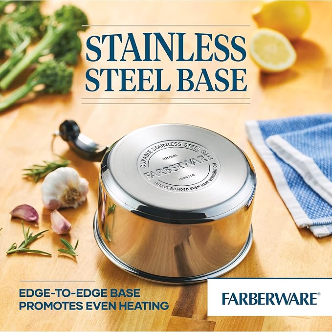 Farberware Classic Stainless Steel Sauce Pan/Saucepan with Lid,1 Quart,Silver,50000,11.2"D x 6.3"W x 4.4"H,(Pack of 4)