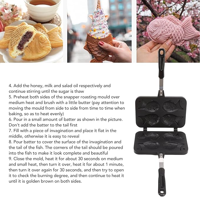 Waffle Maker,Taiyaki Fish Shape Cake Non Stick Bakeware Double Baking Pan Waffle Baking with Anti Scalding Handle Japanese Taiyaki Making Machine