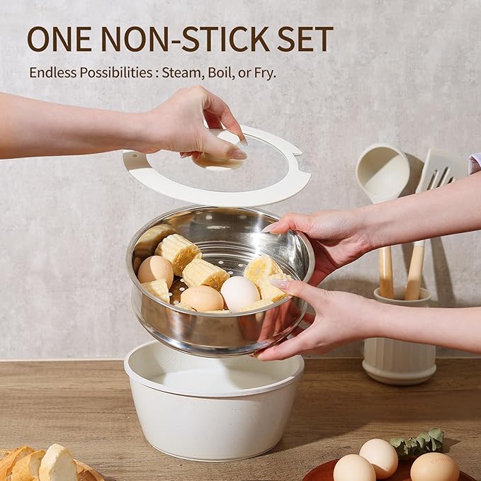 21PCS Pots and Pans Set Ceramic, Pots and Pans Set Non Stick, Removable Handle, Stackable, Nonstick Cookware Set, Non Stick for Cooking