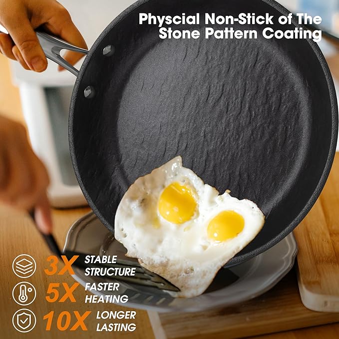 imarku 12 inch Non Stick Frying Pan, Large Skillet Nonstick, Dishwasher & Oven Safe for Cooking with Cool Stainless Steel Handle, Easy Cleanup