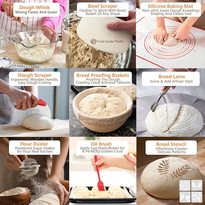 Sourdough Starter Kit with Scale, Banneton Bread Proofing Basket, Sour Dough Starter Jar, Complete Sourdough Bread Baking Supplies Tools, Full Sourdough Bread Making Tool, Gift Set for Bakers Beginner