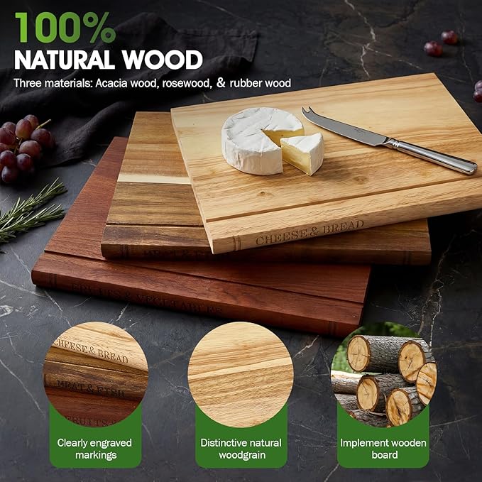 NEDVI Book-Shaped Cutting Board Set with Wooden Stand – Wooden Chopping Boards for Kitchen, Ideal for Vegetables, Cheese, & Meat – Unique Gift Set for Home Cooks & Kitchen Decor