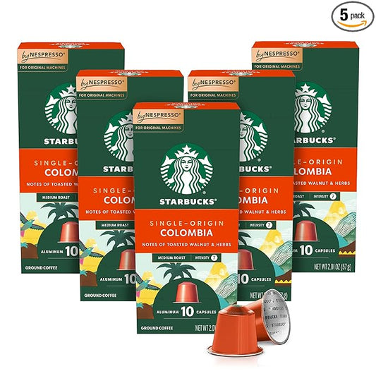 Starbucks by Nespresso Original Line, Single-Origin Colombia, Medium Roast Coffee, 50-count Espresso Pods