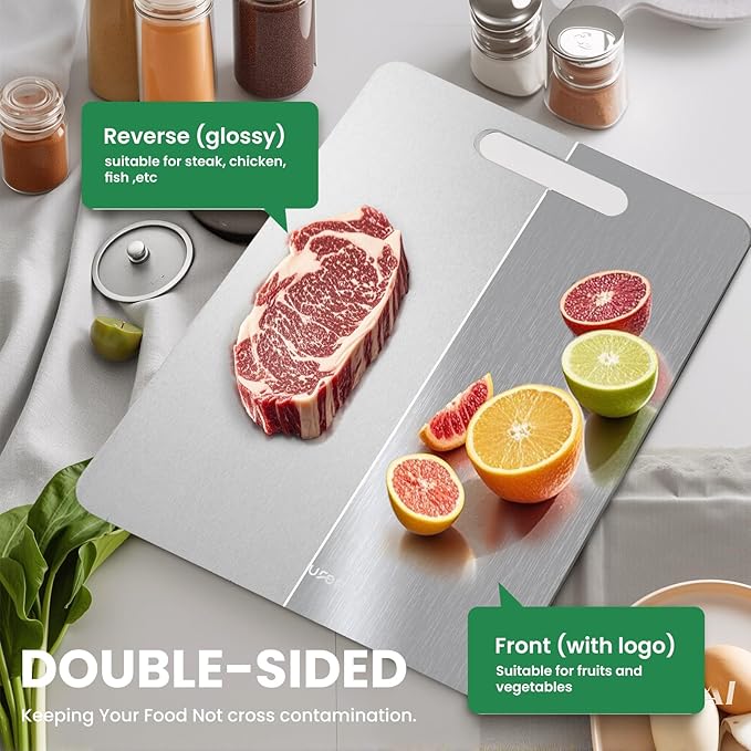 2 Pack Titanium Cutting Board, 100% Pure Titanium Cutting Boards For Kitchen, Non-Slip Chopping Board, Dishwasher Safe, Easy to Clean, Durable & Hygienic for Meat, Vegetables, Fruits (13 * 9)