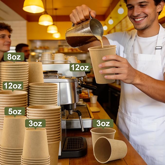 12 oz 500 Pack Disposable Coffee Cups, Bulk Brown Disposable Paper Cups, Coffee Cups for Hot Tea, Chocolate and Cold Drinks