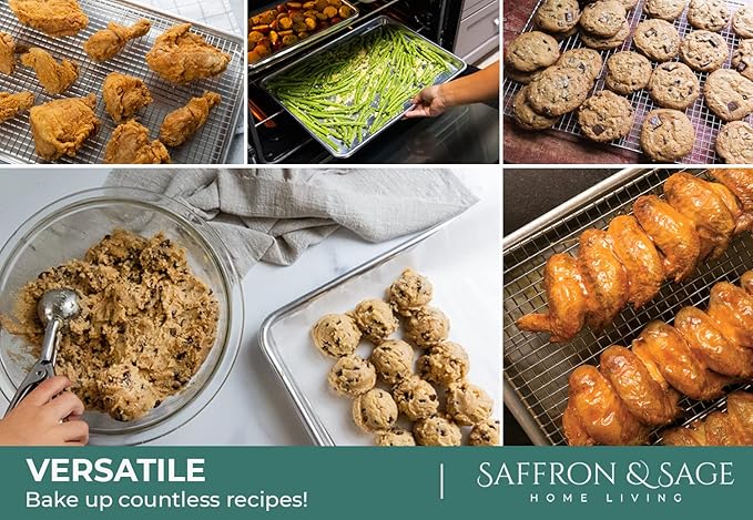 Commercial Quality Cookie Sheet Pan - 2 Pack Aluminum Half Sheet Baking Pan by Saffron & Sage Home Living - This 18x13 Baking Sheet Set is Rust & Warp Resistant, Heavy Duty, of Thick Gauge