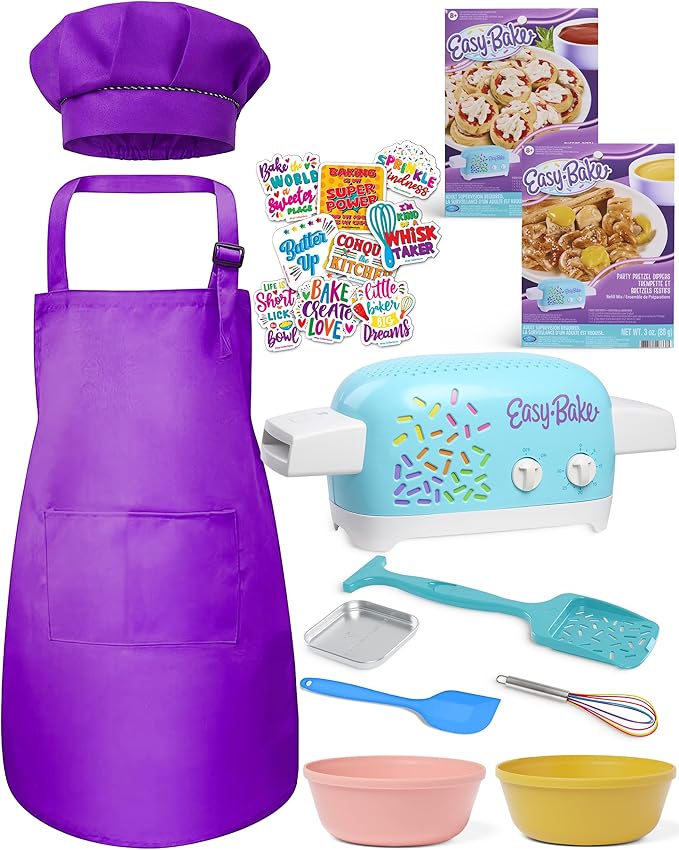 Ultimate Easy Baking Oven Bundle For Kids With 20 Items - Oven, 2 Refill Mixes, Apron, Hat, 2 Bowls, Spatula, Whisk, 9 Stickers, Baking Pan & Tool (Phenominal Purple Bundle)