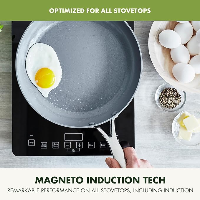 GreenPan Valencia Pro Ceramic Nonstick 12” Frying Pan Skillet, Hard Anodized PFAS-Free Cookware, Induction Ready, Compatible on All Cooktops, Eggs & Omelets, Dishwasher Safe, Oven Safe to 600F, Gray
