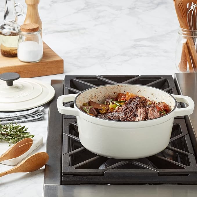 Smith & Clark 3-Quart Enameled Cast Iron Dutch Oven Pot with Lid, Ivory White