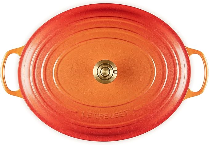 Le Creuset Enameled Cast Iron Signature Oval Dutch Oven, 15.5 qt., Flamme Doree with Crucible Knob
