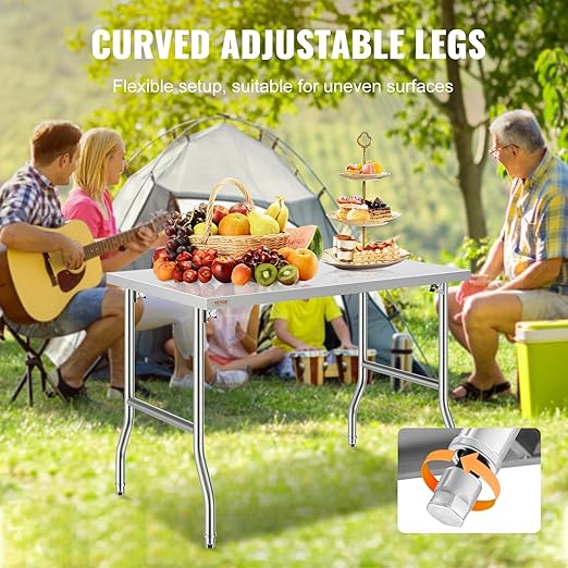 VEVOR Stainless Steel Foldable Work Table, 48 * 30 Inch Heavy Duty Food Outdoor Stainless Steel Worktable for Commercial Kitchen Restaurant