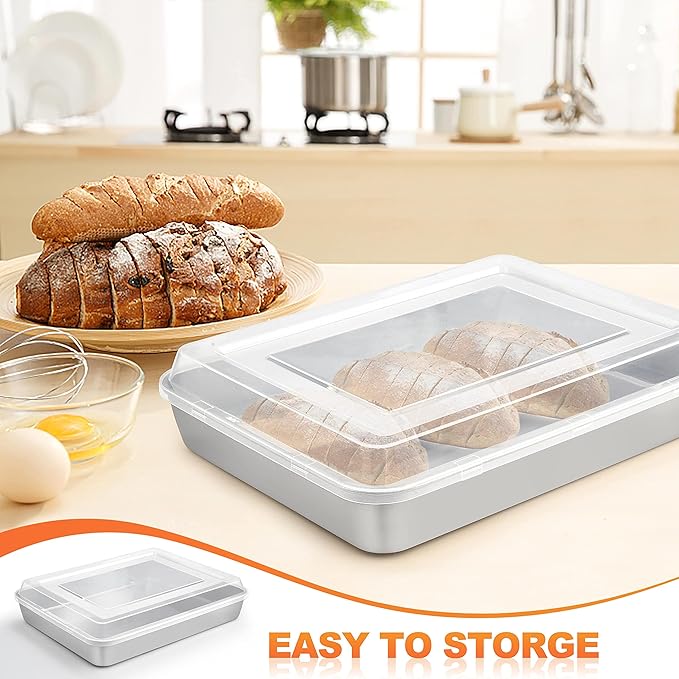 Herogo Baking Pan with Lid, 9 x 12 Inch Stainless Steel Nonstick Deep Pan, Rectangle Cakes Bakeware with Lid for Brownies Casseroles, Non Toxic & Dishwasher Safe, Set of 4