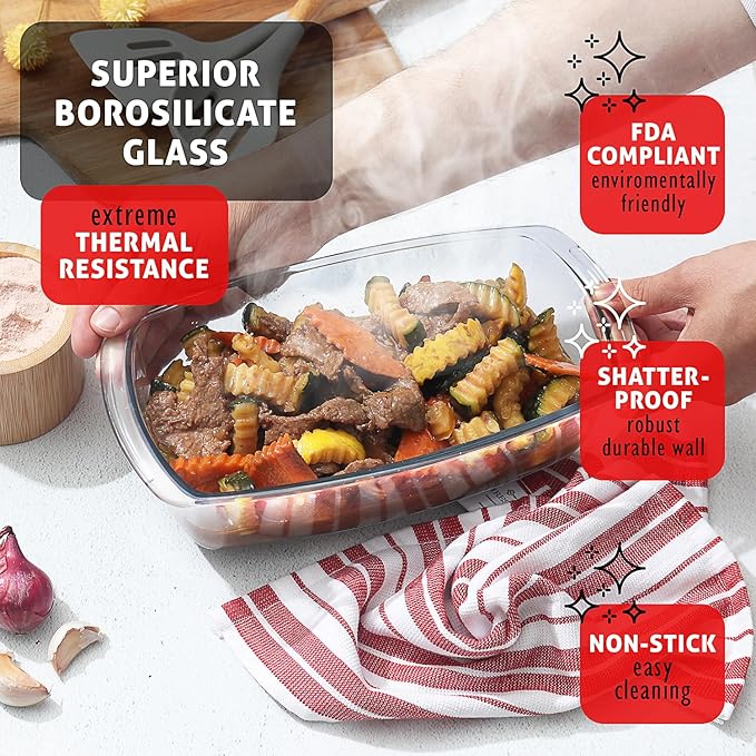 Nestl Set of 6 Glass Bread Loaf Pans for Baking Bread Glass Food Storage Containers with Lids, Glass Baking Dishes for Oven, Pound Cake Pan 1.9 Quart
