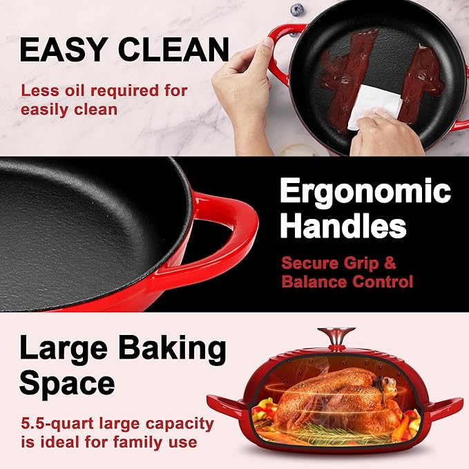 P&P CHEF Bread Dutch Oven for Sourdough, 5.5 Quart Enameled Cast Iron Dutch Oven Pot with Lid for Homemade Bread Baking, Easy to Clean & Even Heat, Red