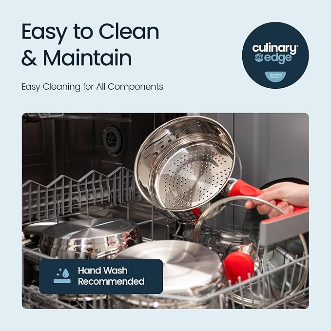 Culinary Edge Stainless Steel Nonstick 4-Piece Double Boiler Set Saucepan and Steamer