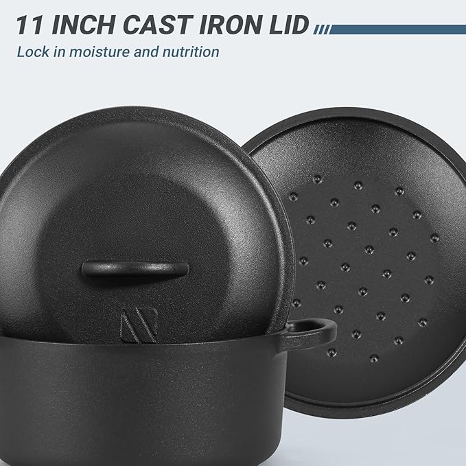 6 QT Basics Cast Iron Dutch Oven Pot with Lid and Dual Handles, Oven Safe up to 500°F Large Cooking Pan,Bread Oven