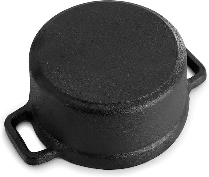 MegaChef Cast Iron 8 Ounce Mini Dutch Oven with Wood Tray, Cookware, Bakeware, Serveware (4 Piece)