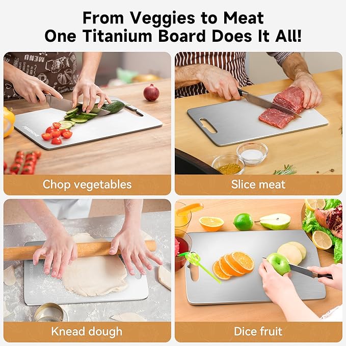 Titanium Cutting Board for Kitchen, Cutting Board Double Sided Food Grade, Chopping Boards with Handle, Dishwasher Safe, Cutting Boards For Meats, Fruits, Vegetables (12x9in)