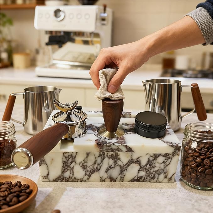 Coffee Press Pad Natural Marble Holder Espresso Coffee Machine Handle Organiser Plate Powder Hammer Storage Stand Tamper Mat Barista Tool Home Kitchen Coffee Shop Station (cofe pro)