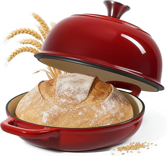 4.5 QT Dutch Oven for Bread Baking, Cast Iron Bread Oven for Sourdough, Enamelled Bread Dutch Oven with Lid, Heavy-Duty Non Stick Bread Pot, Red