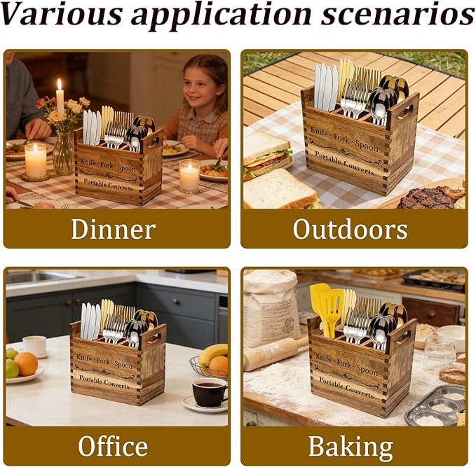 2-in-1 Upgraded Kitchen Utensil Holder for Counter or Countertop, Extra Large Utensil Holder with Removable Portable Organizer, Acacia Rustic Wooden Utensil Holder for Storage Cooking and Silverware