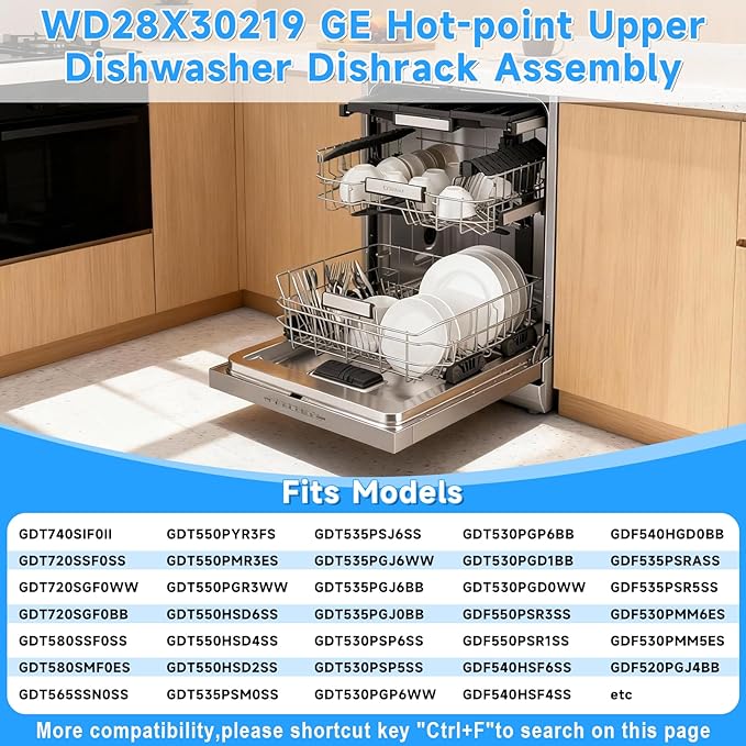 UPGRADED WD28X30219 Dishwasher Upper Rack-SS304 Compatible with General Electric GE Hotpoint Dishwasher Replacement Parts WD28X24397 WD28X23156 WD28X24421 WD28X25190 WD28X26104 Upper Dishrack Assembly