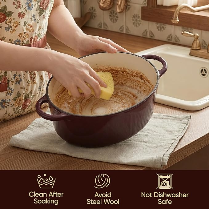 Vintage Style Oval Dutch Oven for Bread Baking, 4.5 Quart Non Stick Enameled Cast Iron Dutch Oven Pot with Lid, Oven Safe Oval Casserole with Lid up to 500°F for Baking, Braising, Stews, Roasting, Fig