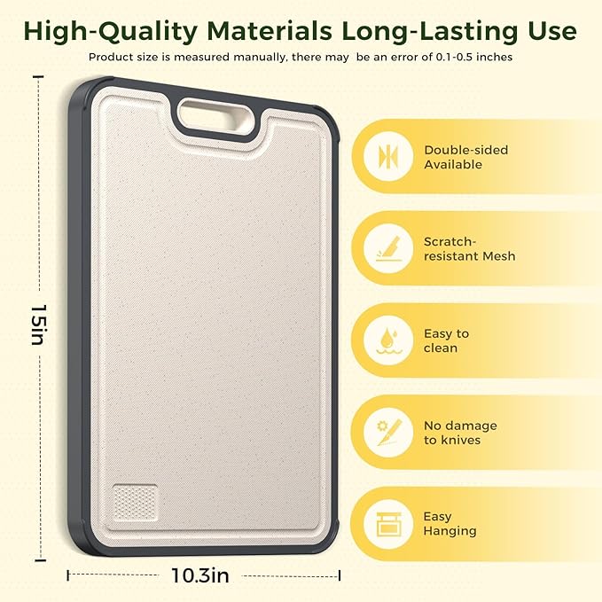 Titanium Cutting Board for Kitchen, Cutting Board Double Sided Food Grade, Pure Titanium/PP, Easy to Clean Large Size 16”×11”