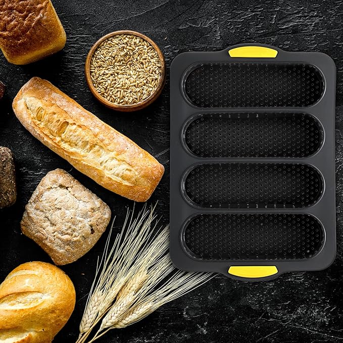 8 Pcs Silicone Baguette Hamburger Bun Baking Pan Set 4 6 9 Cup French Bun Mold 3 Cup Nonstick Baguette Bread Pan with Tool for Homemade Bread Loaf Sandwich Microwave