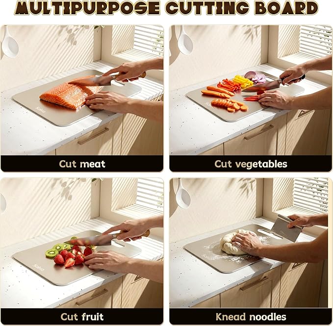 Saliva Titanium Cutting Boards for Kitchen, Cutting Board Double Sided Food Grade, Dishwasher Safe, No Blunt Knife, Chopping Boards with Handle for Meat, Fruit & Vegetable (12x9in)