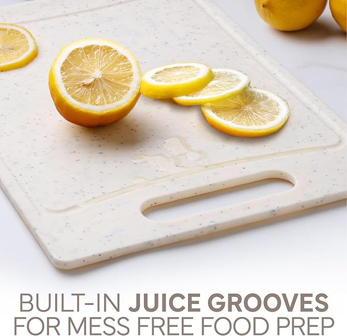 COOK WITH COLOR Non-Slip Cutting Board Set – Kitchen Essentials with Easy Grip Handle for Meat, Veggies, and Fruits, 3 Cutting Boards, Speckled White