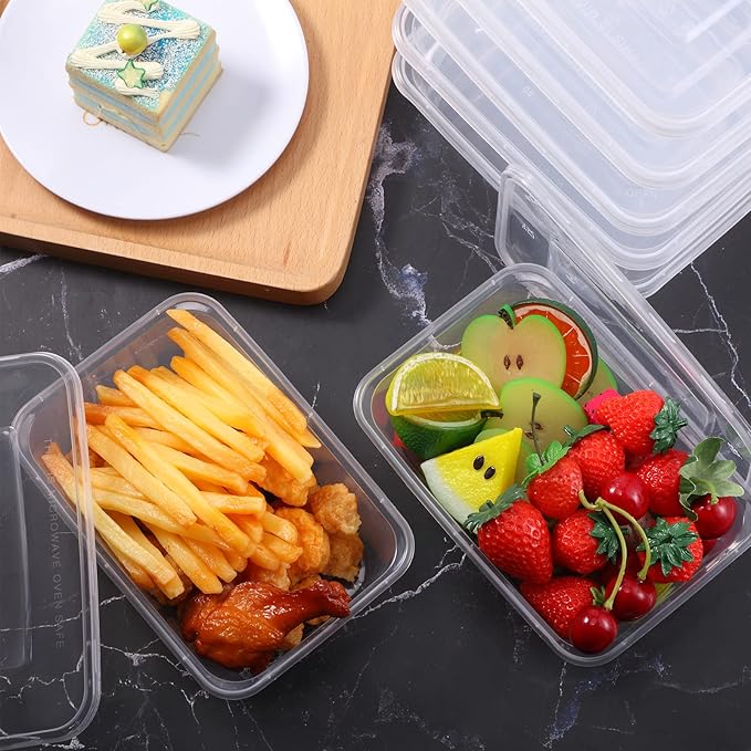Bokon 200 Pcs Plastic Meal Prep Container with Lid Disposable Clear Lunch Containers Stackable Food Storage Container Box Spill Proof for Salad Snack Microwave Dishwasher Freezer Safe (25 oz)