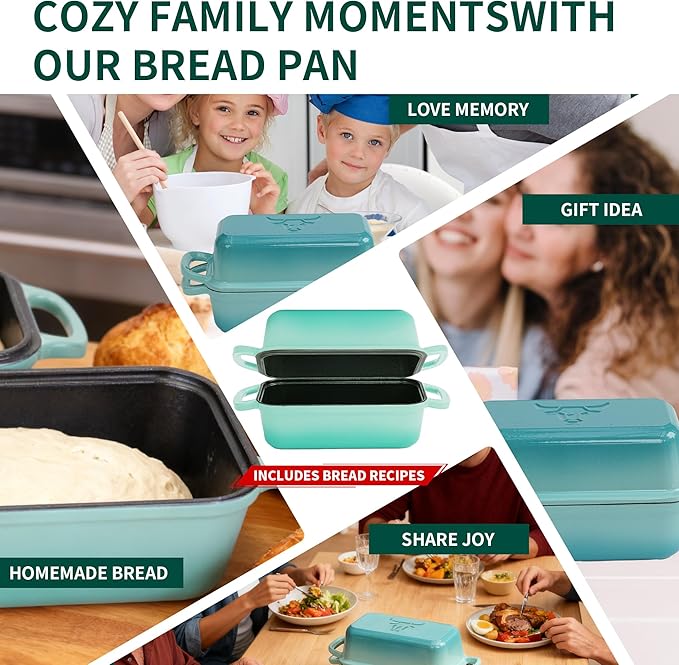 Fortune teller 2 in 1 Cast Iron Loaf Pan with 2 Silicone Bread Mats, Enamel Cast Iron Bread Pan with Lid – Sourdough Loaf Pan for Baking Bread, Heavy Duty Bread Pans for Homemade Bread