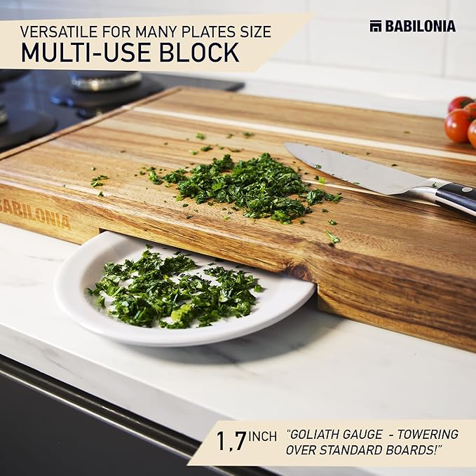 XXL Acacia Wood Cutting Board for Kitchen, 24 x 15 Inch (ExtraThick 1.6") Wooden Chopping Board for Meat, Cheese, Charcuterie Boards with Handles. Premium Quality Butcher Block (Oil & Plate Included)
