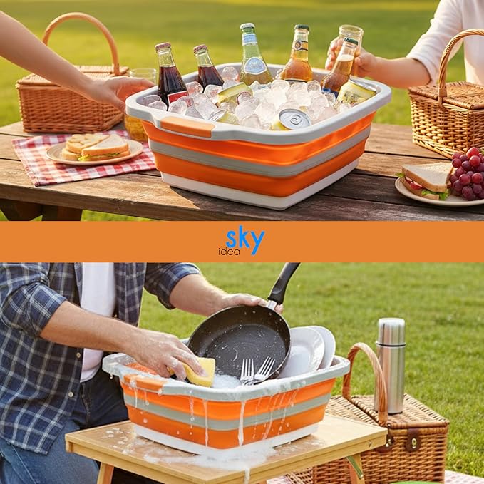 Collapsible BBQ Prep Tub with Lid - XL 4.22 GAL Folding Cutting Board & Food Basin for Outdoor Cooking, Marinating Container, Space Saving Prep Station