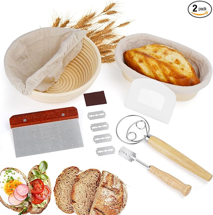 Banneton Bread Proofing Baskets Set 9 Inch Round &10 Oval sour dough starter kit sourdough proofing basket sourdough bread baking kit banneton bread proofing basket Gift Set