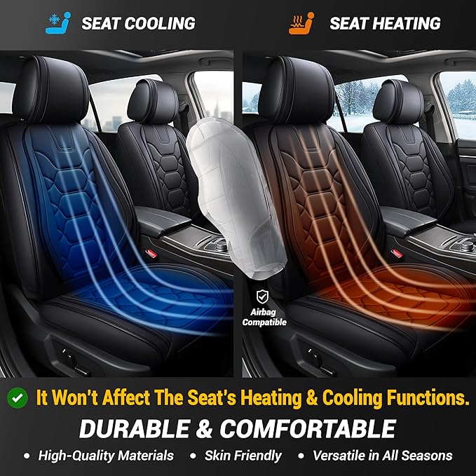 OASIS AUTO Car Seat Covers Front Seats, Sporty Honeycomb Waterproof Faux Leather Protectors, Universal Fit for SUV, Sedan, Truck Interior Accessories (OS-004 Black)