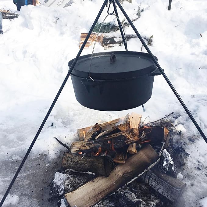 Cuisiland 12 Quart Cast Iron Dutch Oven with Lip Lid & Bail Handle – Pre-Seasoned Large Campfire Pot for Outdoor Cooking, Roasting, Baking & Stews – Heavy-Duty Cookware with Even Heat Distribution