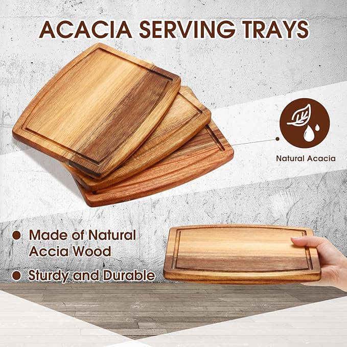 Kigley 20 Pcs Acacia Wood Cutting Boards Bulk for Laser Engraving Wooden Dinner Plates with Groove Chopping Charcuterie Board Carving Tray for Holiday Housewarming Party Gifts (8 x 10 Inch)