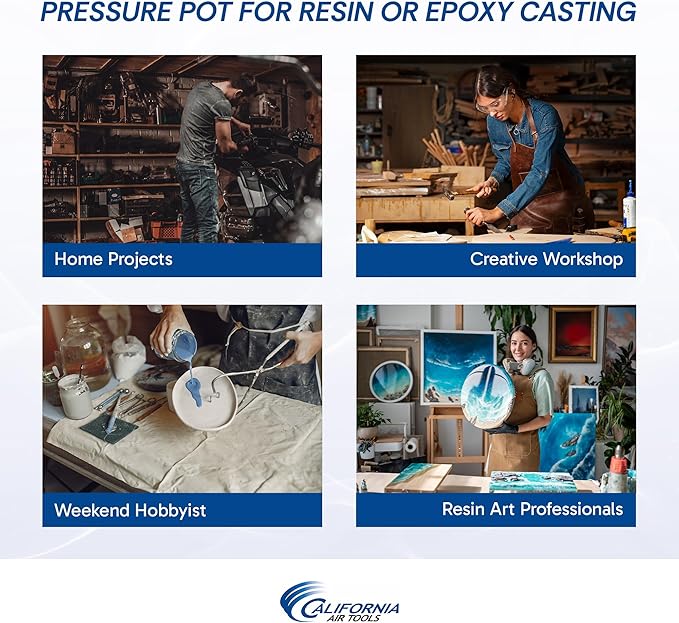California Air Tools 1810C 10 Gallon Pressure Pot for Epoxy Resin Casting, Coated Steel Tank, Portable