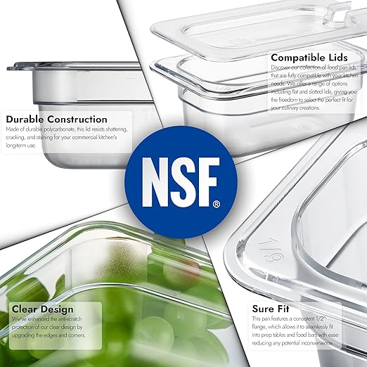 CURTA 6-Pack 1/9 Size 2.5" Deep NSF Polycarbonate Food Pans | Dishwasher & Freezer Safe Clear Container for Prep Tables, Buffet, Salad Bar, Commercial & Home Kitchen