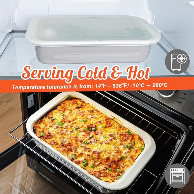 Webake Enamelware 9x13 Baking Pan with Lid, Oblong Cake Pan Enameled Steel Roasting Pan Baking Dish Lasagna Pan Food Containers