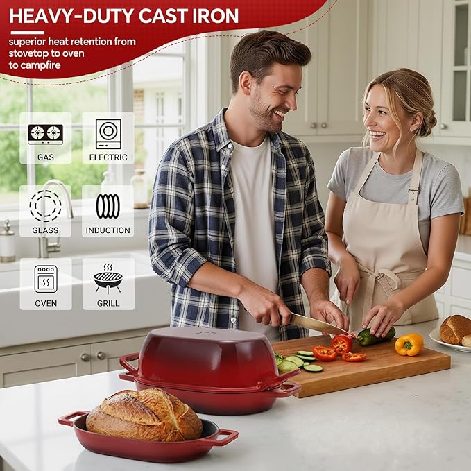 Enameled Cast Iron Oval Dutch Oven for Bread Baking，12"x8" Bread Pot with Lid，Ideal for Sourdough, Artisan Loaves & Family Meals，5 Qt
