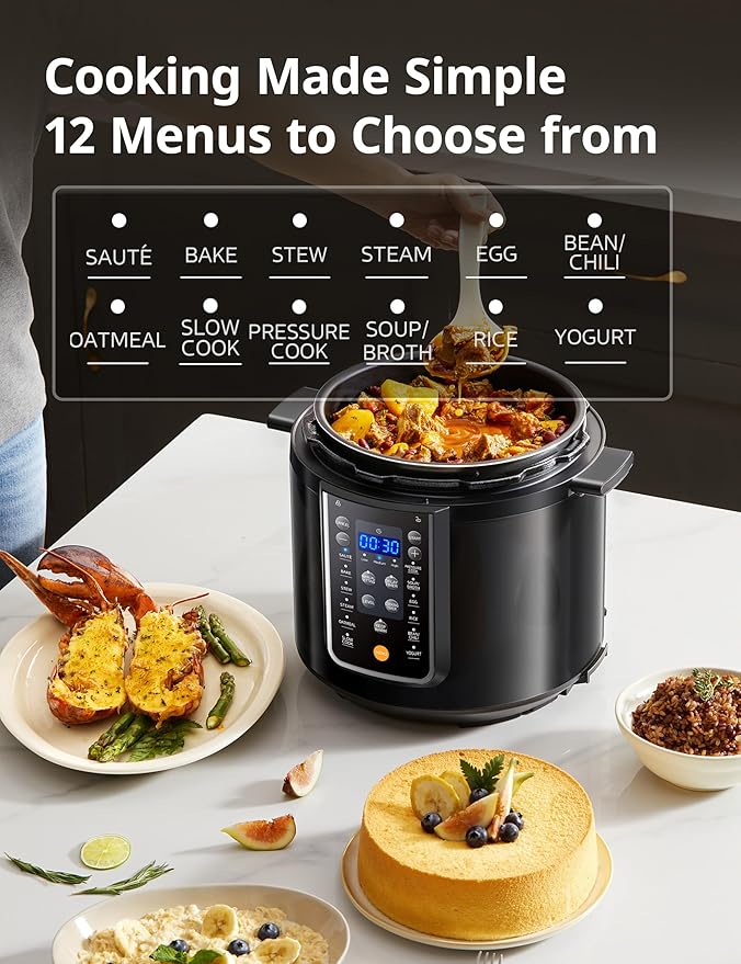 COMFEE' 9-in-1 Electric Pressure Cooker, 14 Presets Instant Multi Cooker Olla de Presion Non-Stick Pot Yogurt Maker Rice Cooker Slow Cooker Sauté Steamer 6 Quarts Black