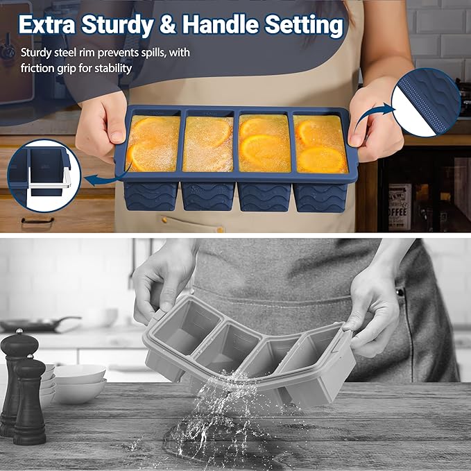 Doasuwish Silicone Freezer Tray for Soup Sauce Cube 2Pcs (Dark Blue)